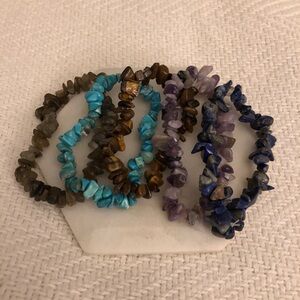Five Multicolor Gemstone Chip Bracelets Set